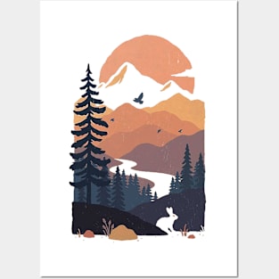 Peaceful Mountain Forest Sunset Posters and Art